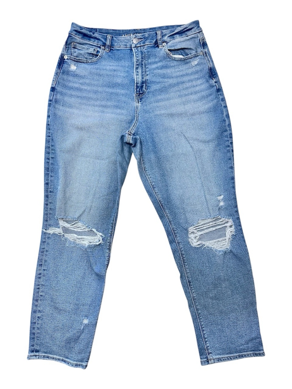 American Eagle Outfitters Women's Straight Leg Ripped Light Blue Jeans